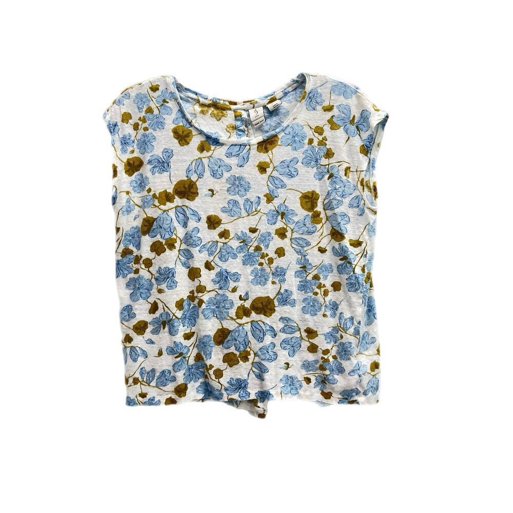 Joie Top Women’s Large 100% Linen Floral Button Back Coastal Beach Casual
